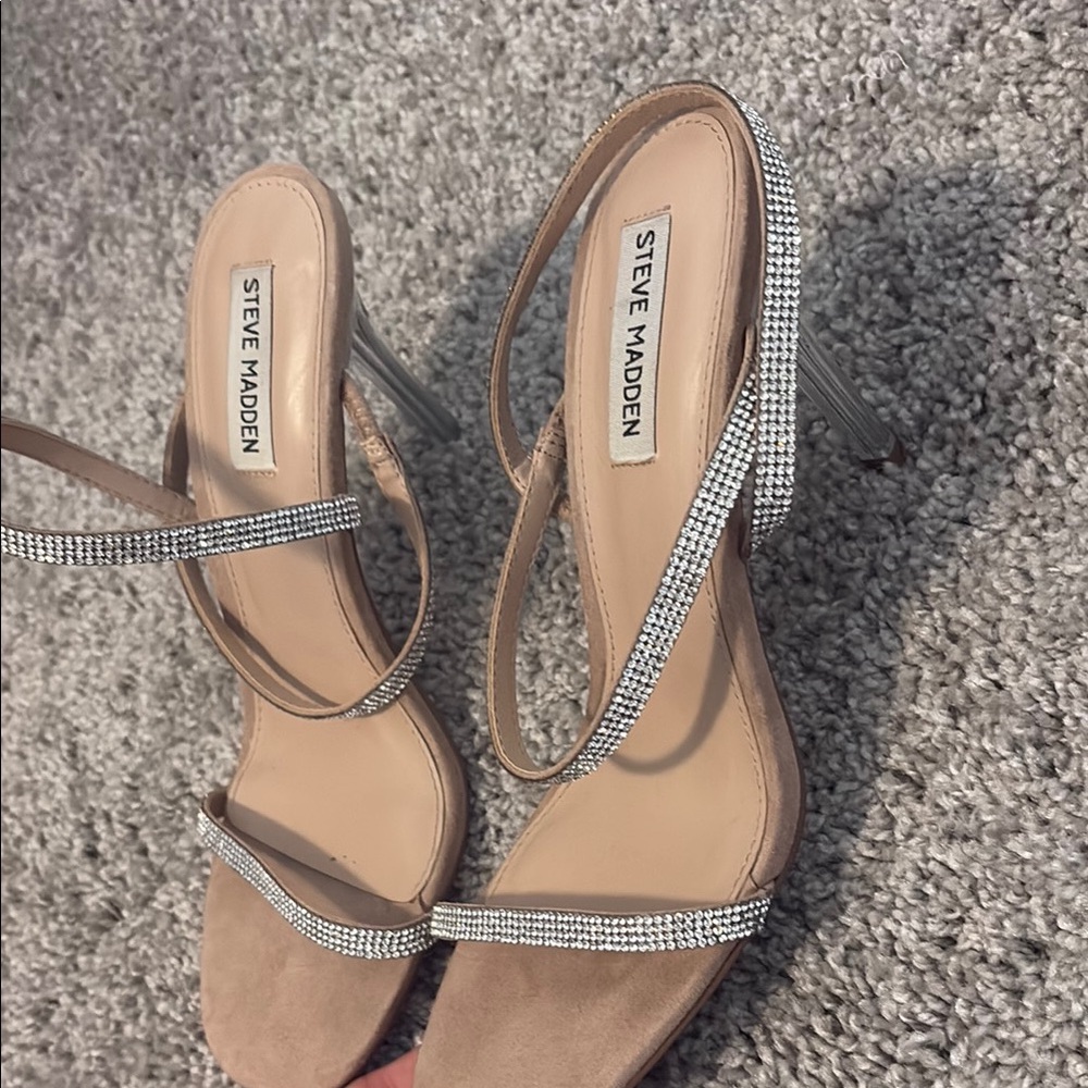 Steve Madden Beige Suede Heels with Rhinestone Straps